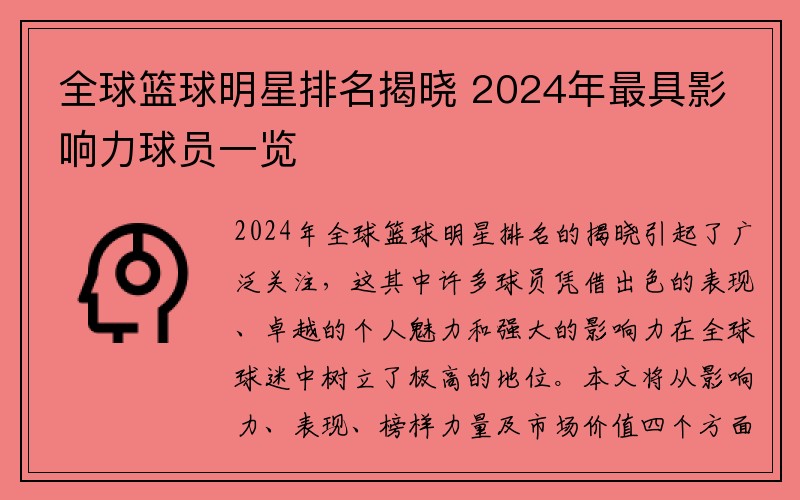 全球篮球明星排名揭晓 2024年最具影响力球员一览